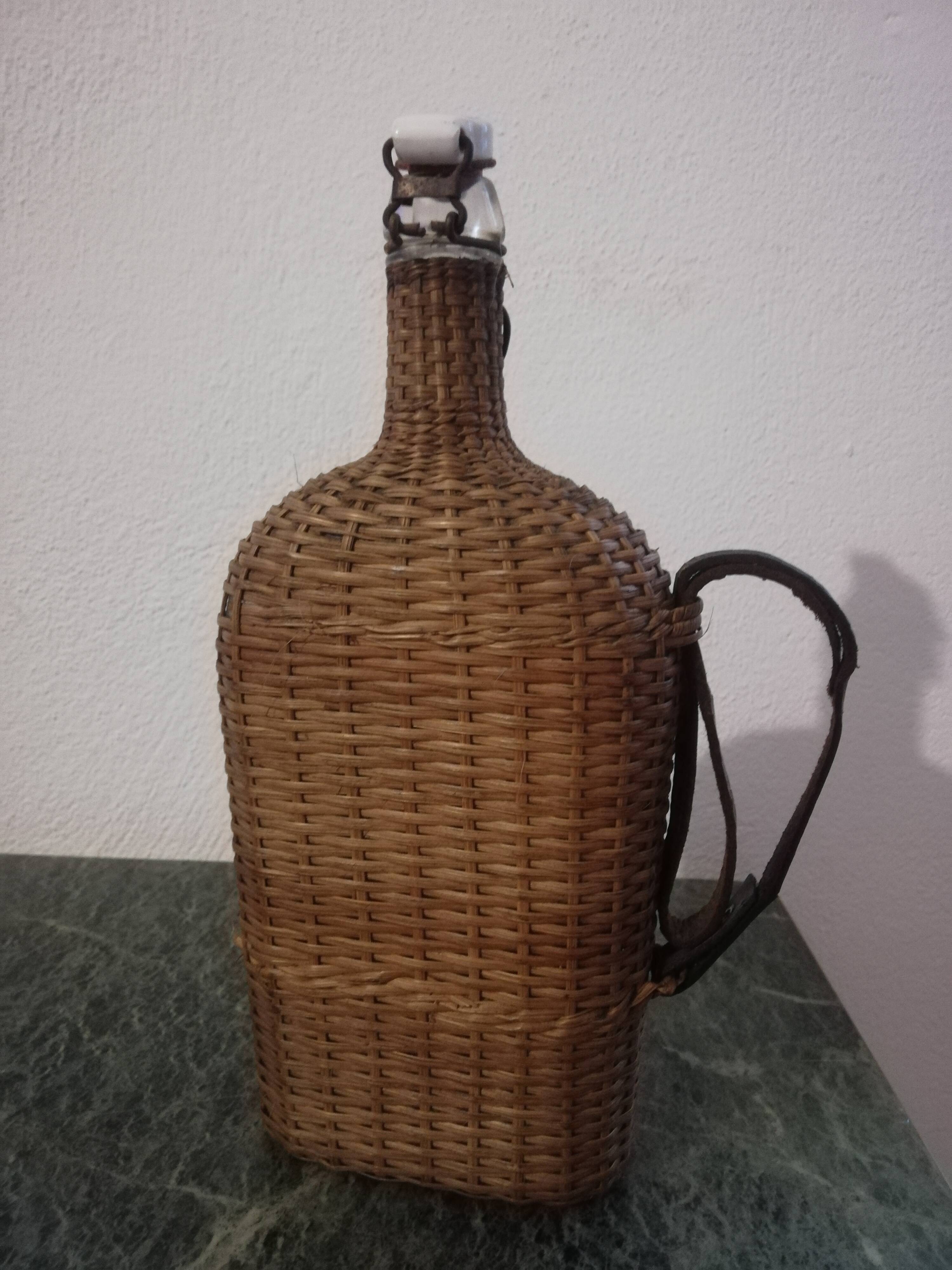 Old heavy rattan pilgrim's gourd
