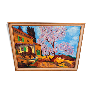 Robert morlhon (mo.ro) – huile sur toile originale de 1973 – provence
