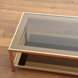 Coffee table in gold plated and smoked glass Belgo Chrom 70s / 80s