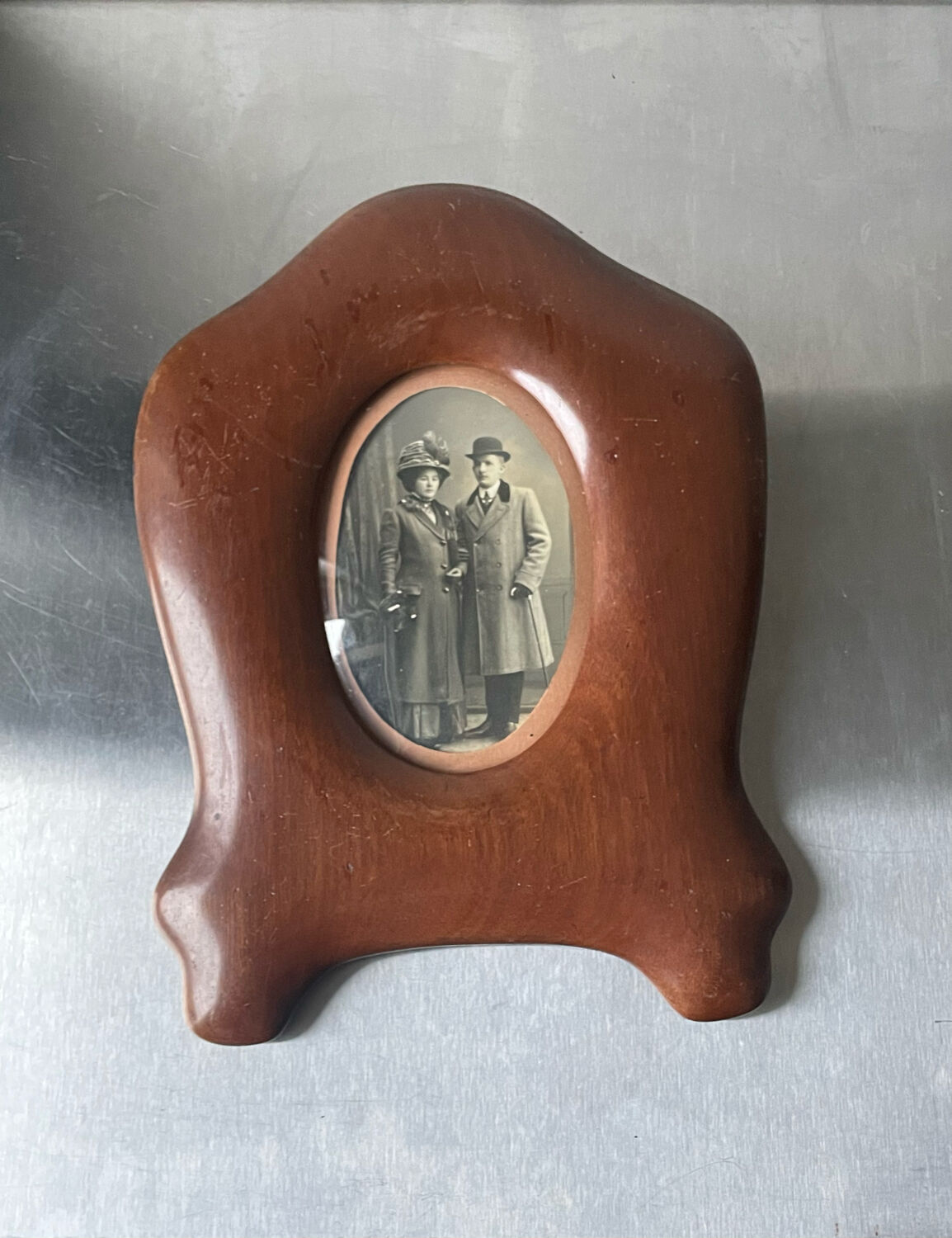 Antique  art nouveau mahogany wooden frame measurements 27.5 cm x 20 cm  convex glass