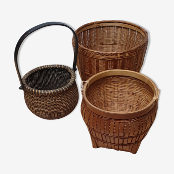 Lot de 3 cache-pot en osier et rotin