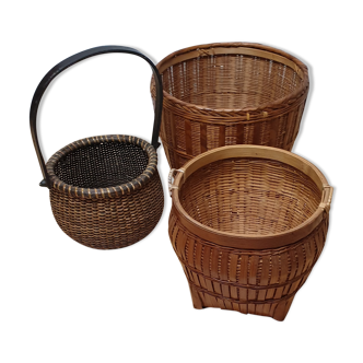 Batch of 3 wicker and rattan pot