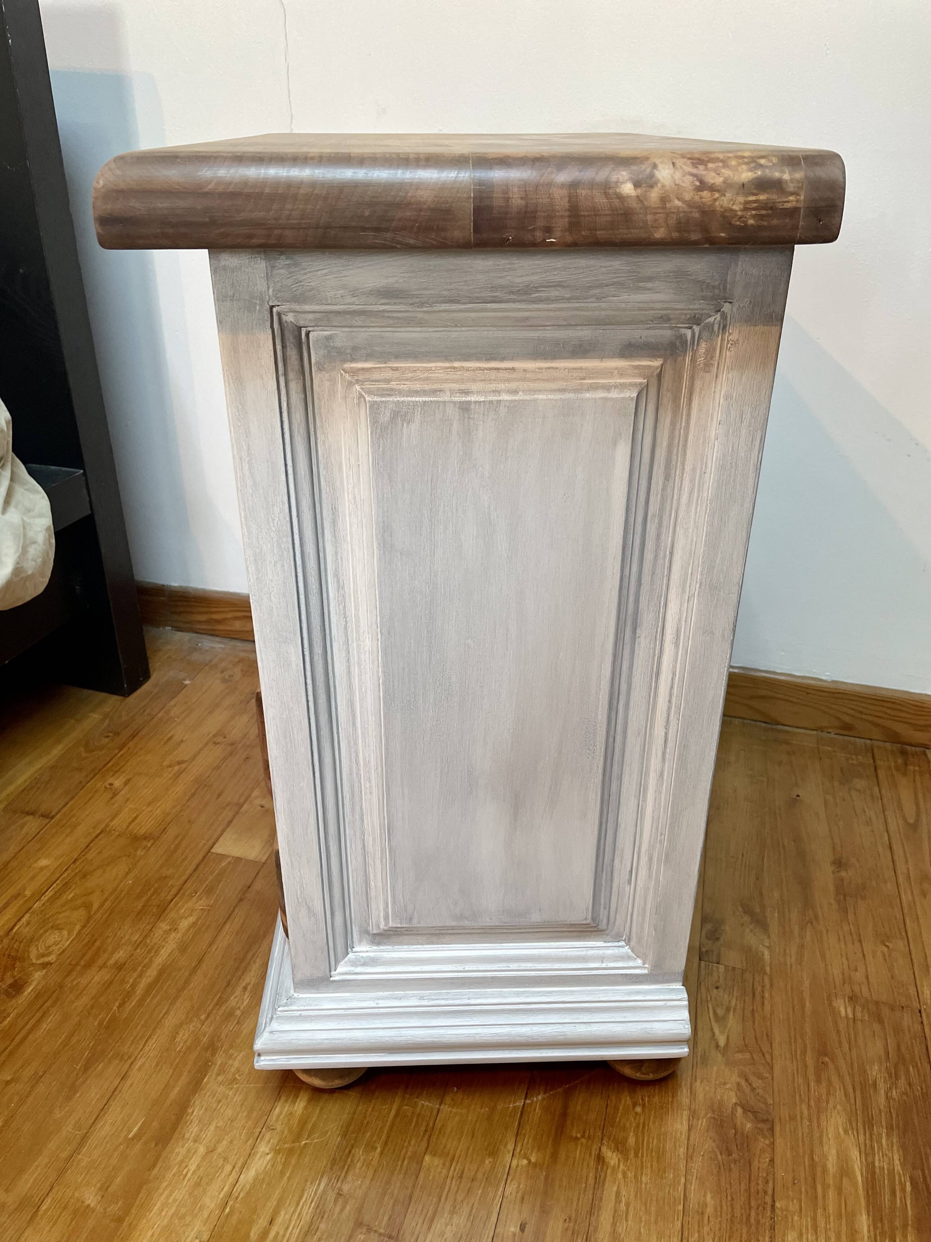 Bedside table with 2 drawers in patinated oak