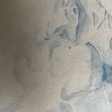 Tableau signé aquarelle monochrome bleue étude de la statue  « le baiser de Rodin »
