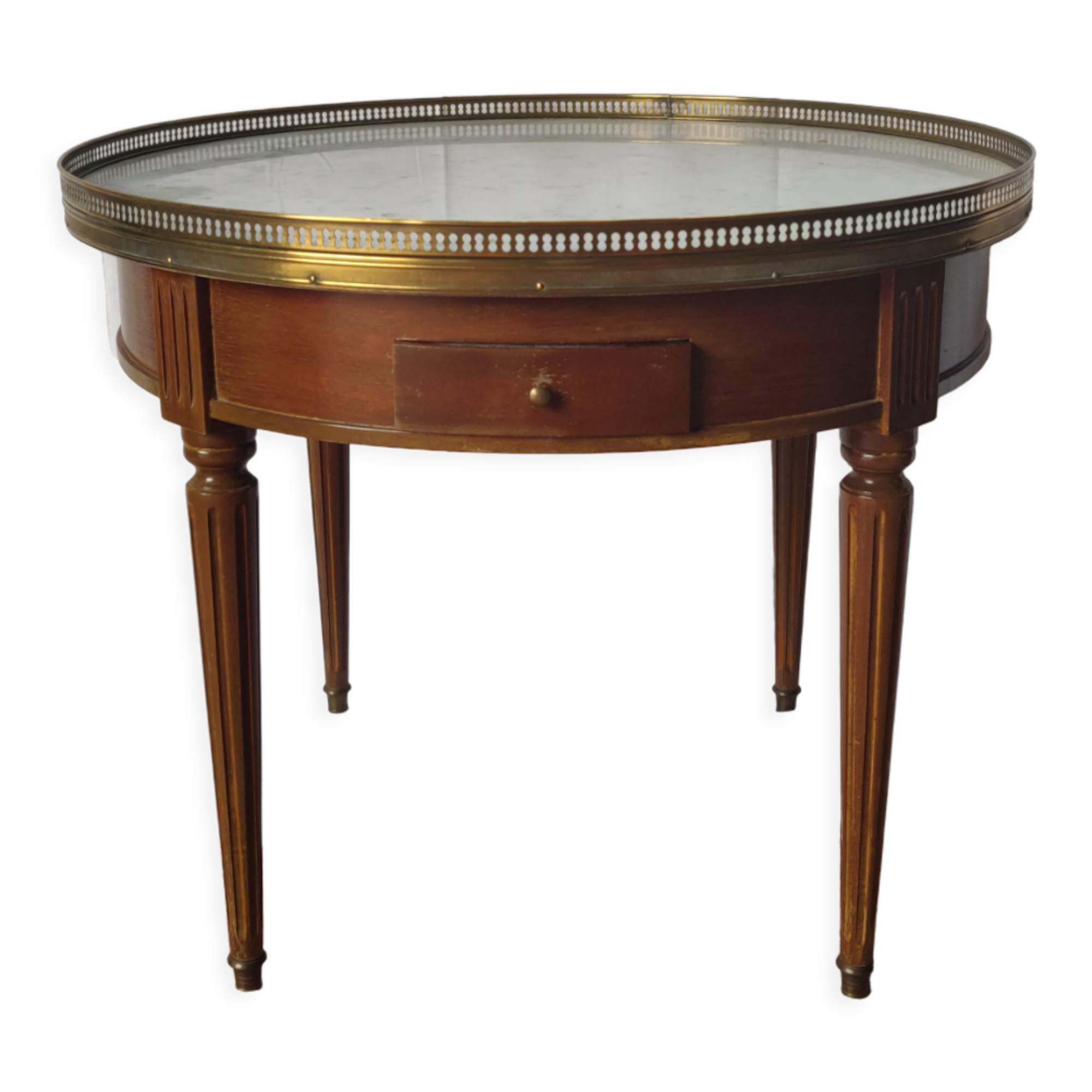 Table bouillote style louis XVI cherry top marble 2 drawers