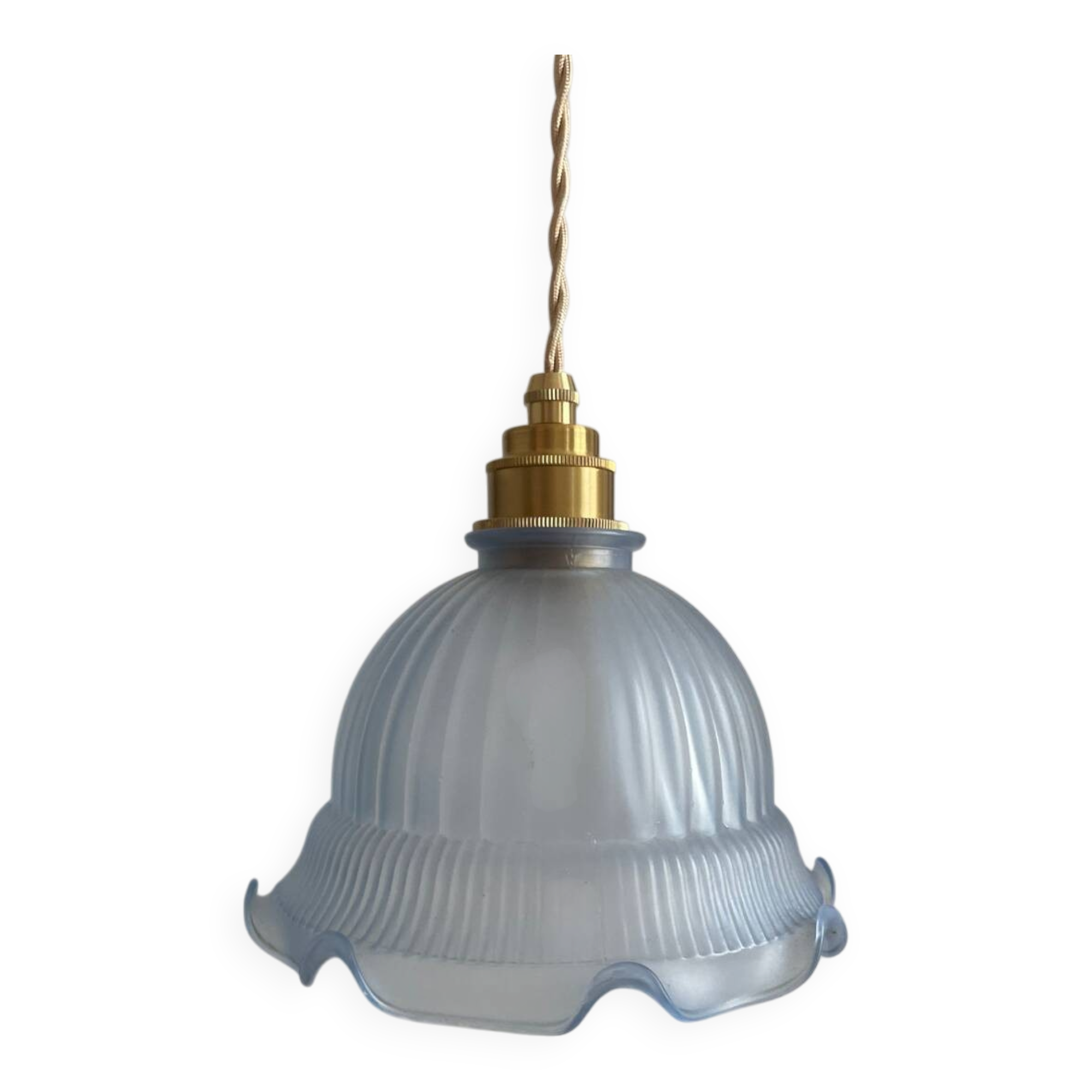 Vintage frosted blue glass pendant light