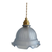 Vintage frosted blue glass pendant light