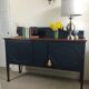 Vintage dark blue hand painted regency style buffet