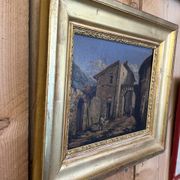 19th century painting, oil on canvas, interior decor of a lively village