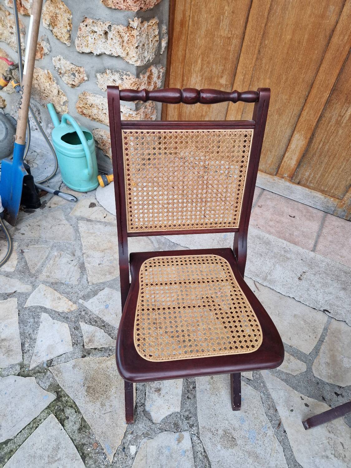 2 vintage caned folding chairs