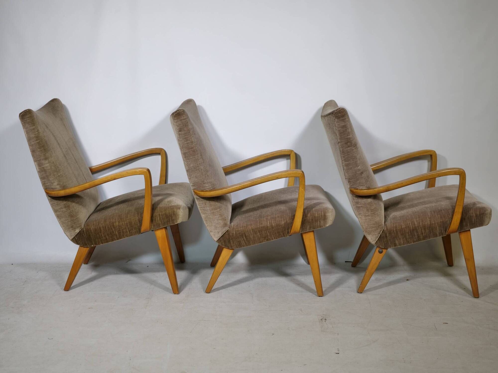 Mid Century Lounge Armchairs with Velvet Upholstery, Set of 3, 1960s