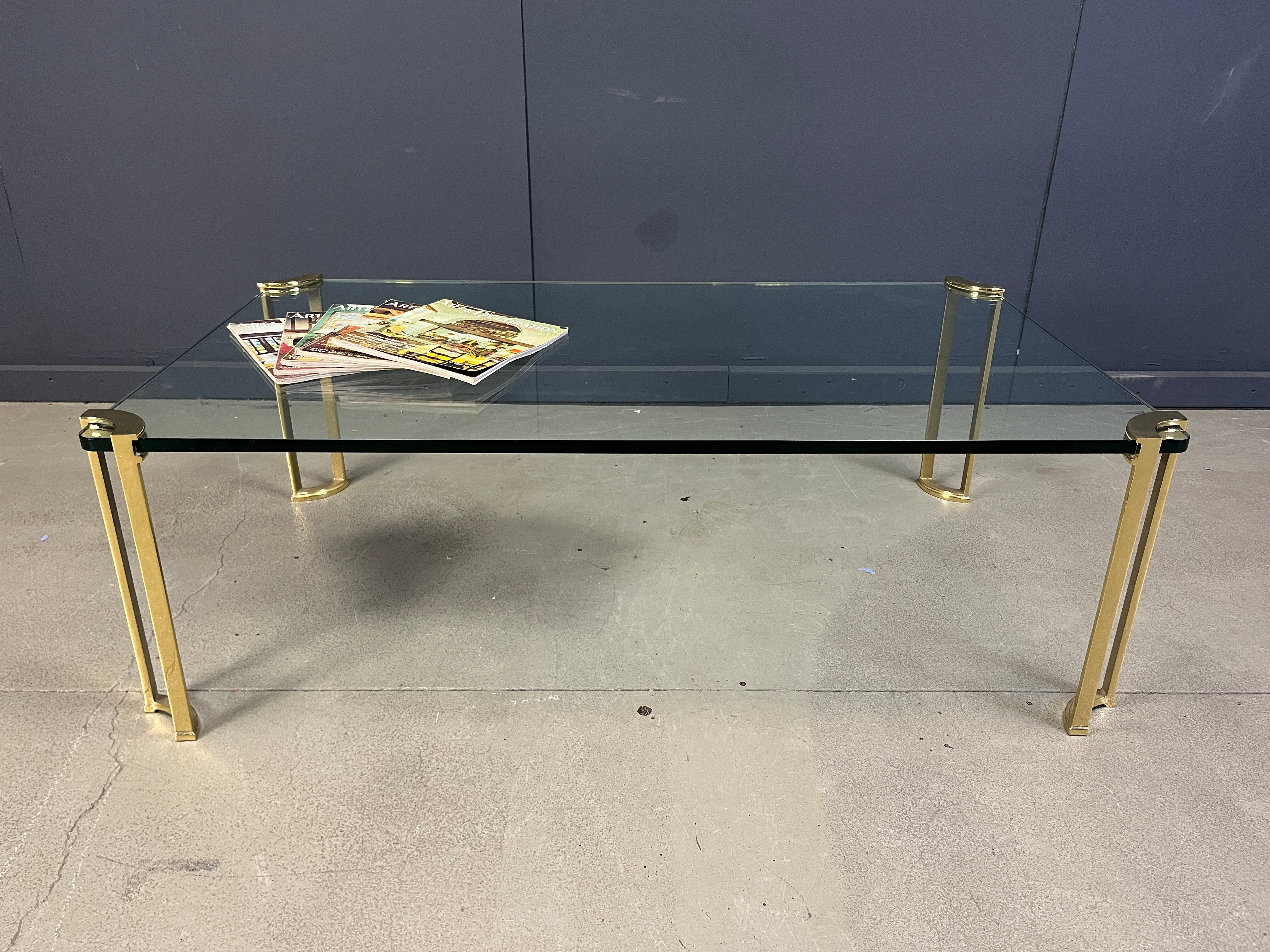 Peter Ghyczy style coffee table in brass and glass