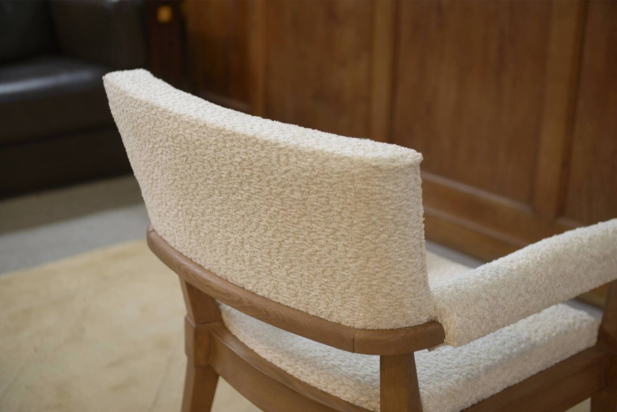 Art Deco modernist armchair in ash and cream boucle by Pierre Gouffé 1940s
