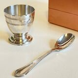 Vintage Silver-Plated Metal Egg Cup and Spoon for Birth