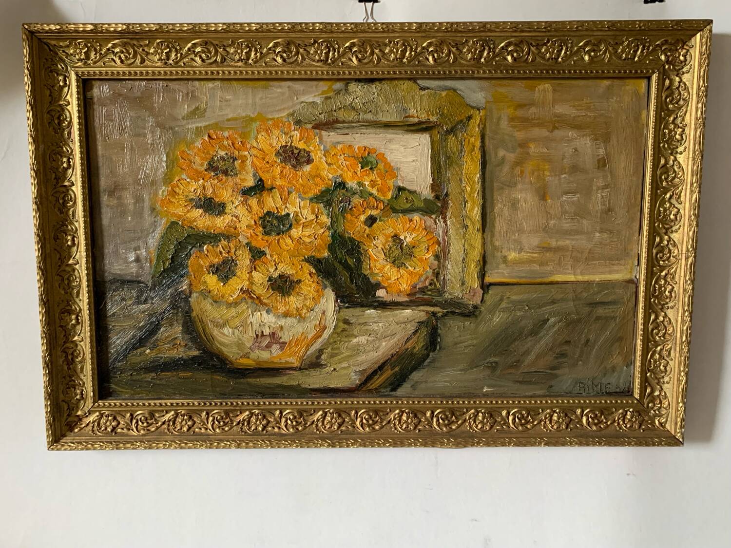 Old painting bouquet of yellow flowers