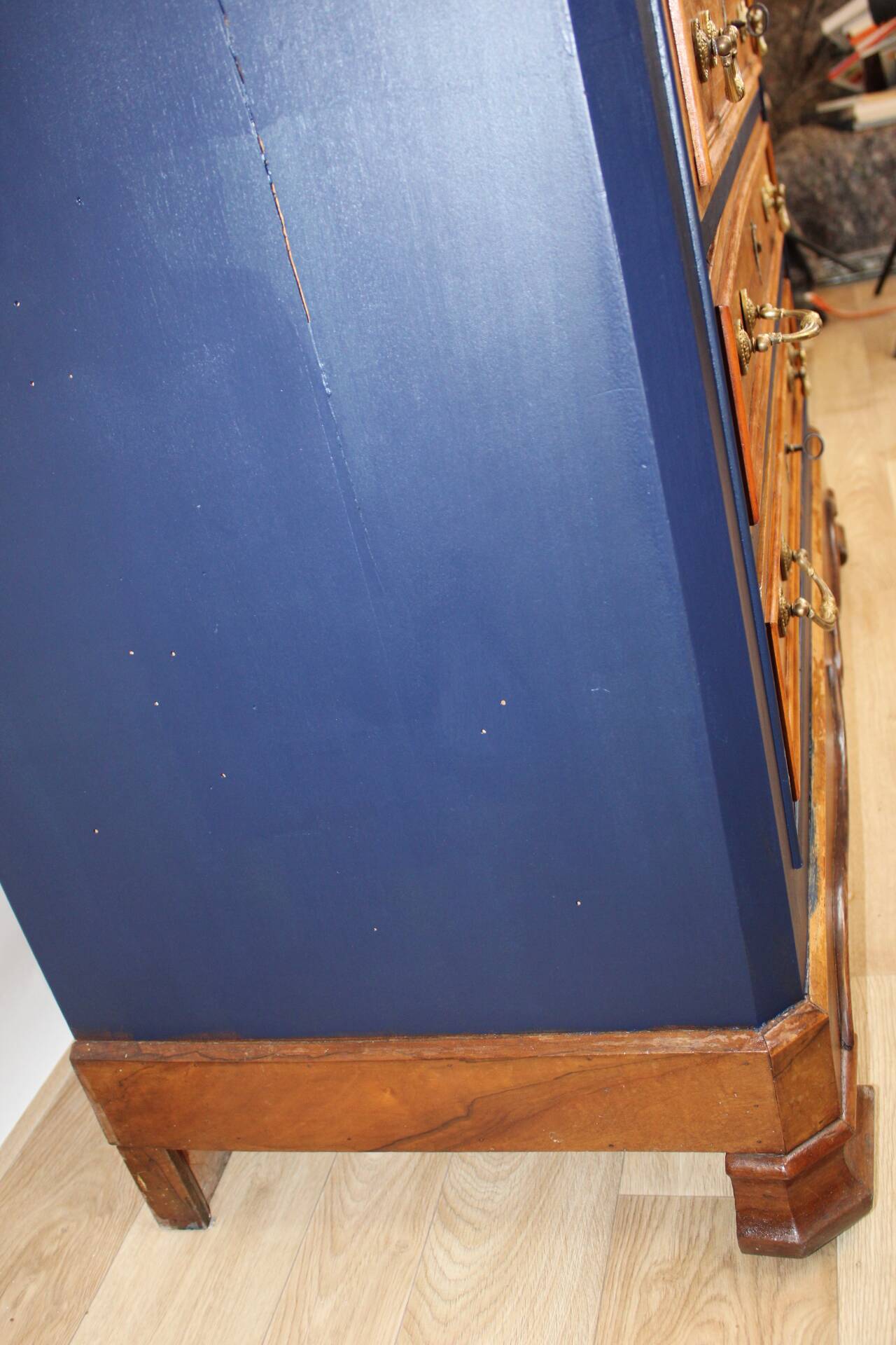 Chest of drawers in oak and gray marble, France 19th century