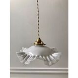 Suspension en opaline en verre plissé années 40-50