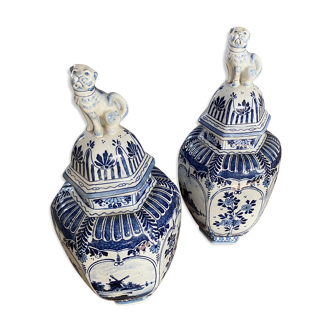 Pair of Delft earthenware pots