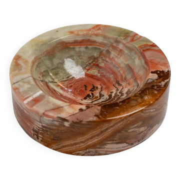 Vintage Onyx Stone Ashtray, solid green-beige-brown marbled, Italian design, 1970s retro decor