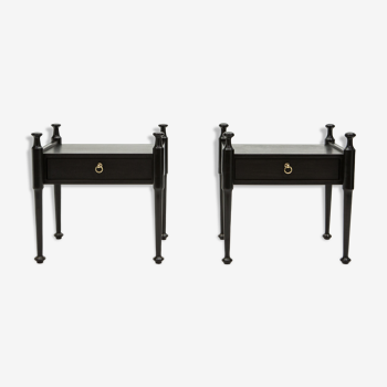 Pair of bedsides in black and brass tinted oak around 1970