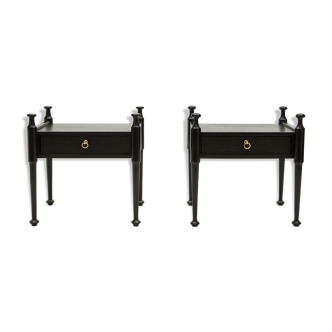 Pair of bedsides in black and brass tinted oak around 1970
