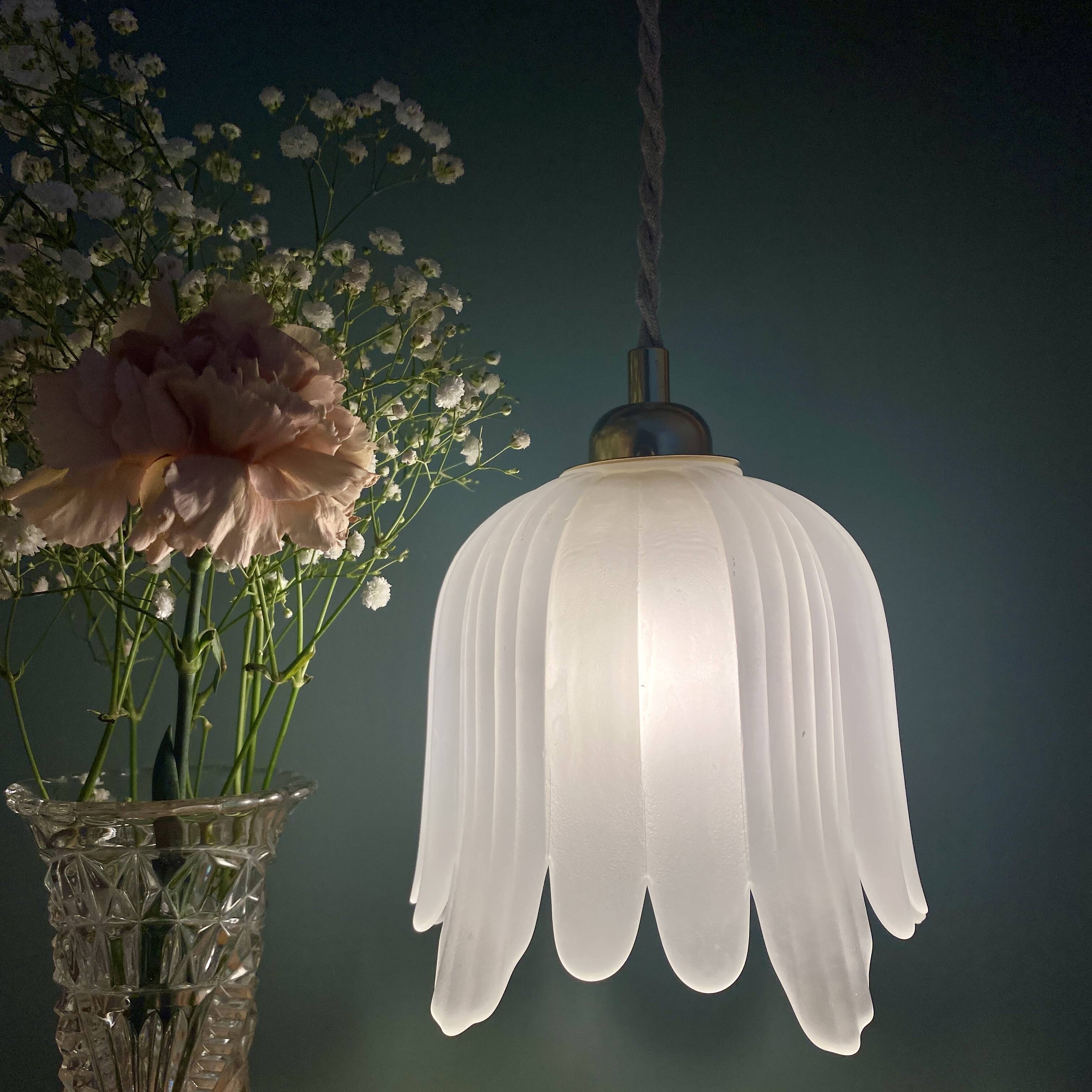 Vintage frosted glass tulip pendant light