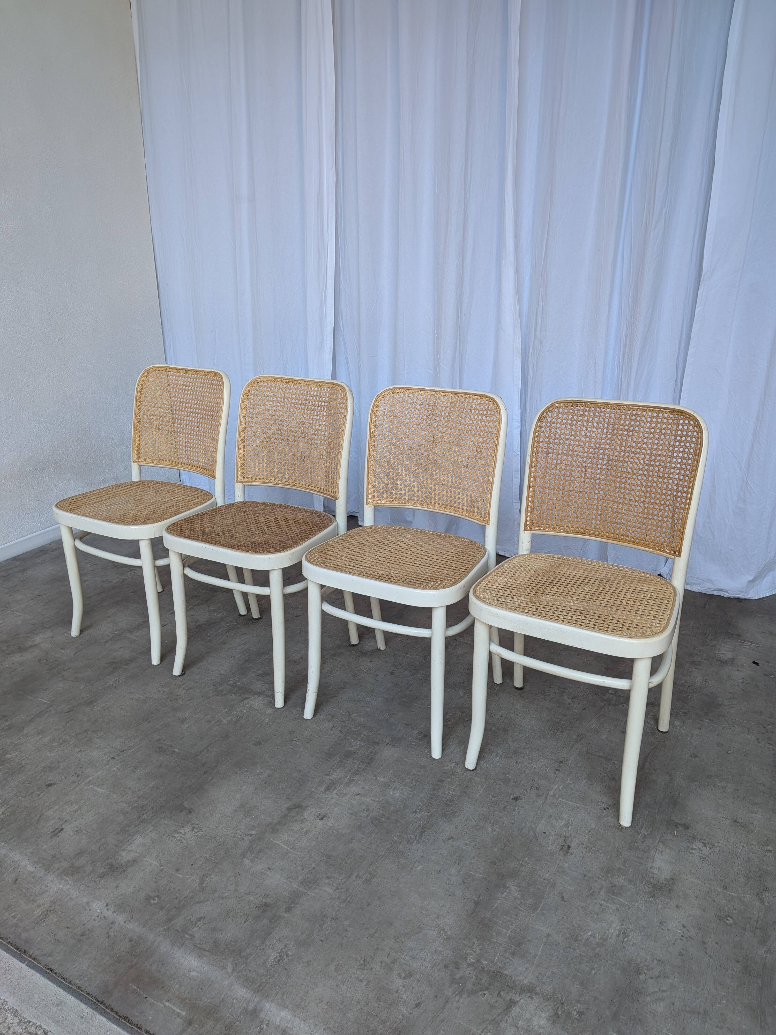 Set of 4 Thonet Style 811 Cane Chair: Josef Hoffman Mid-Century Modern Furn