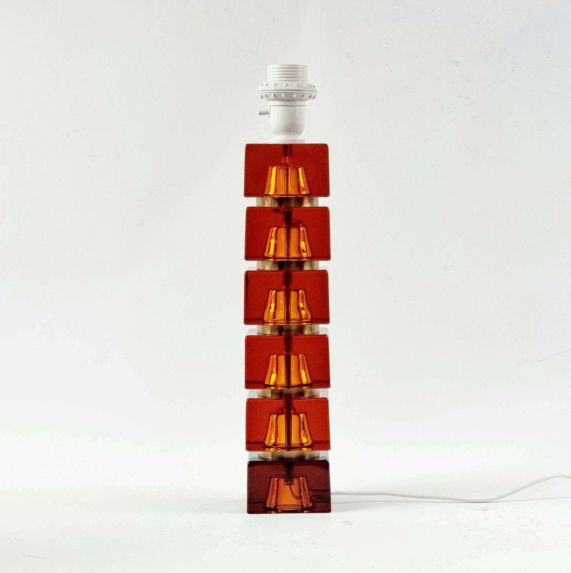 Large Mid-Century Scandinavian Art Glass & Brass Table Lamp by C.Fagerlund