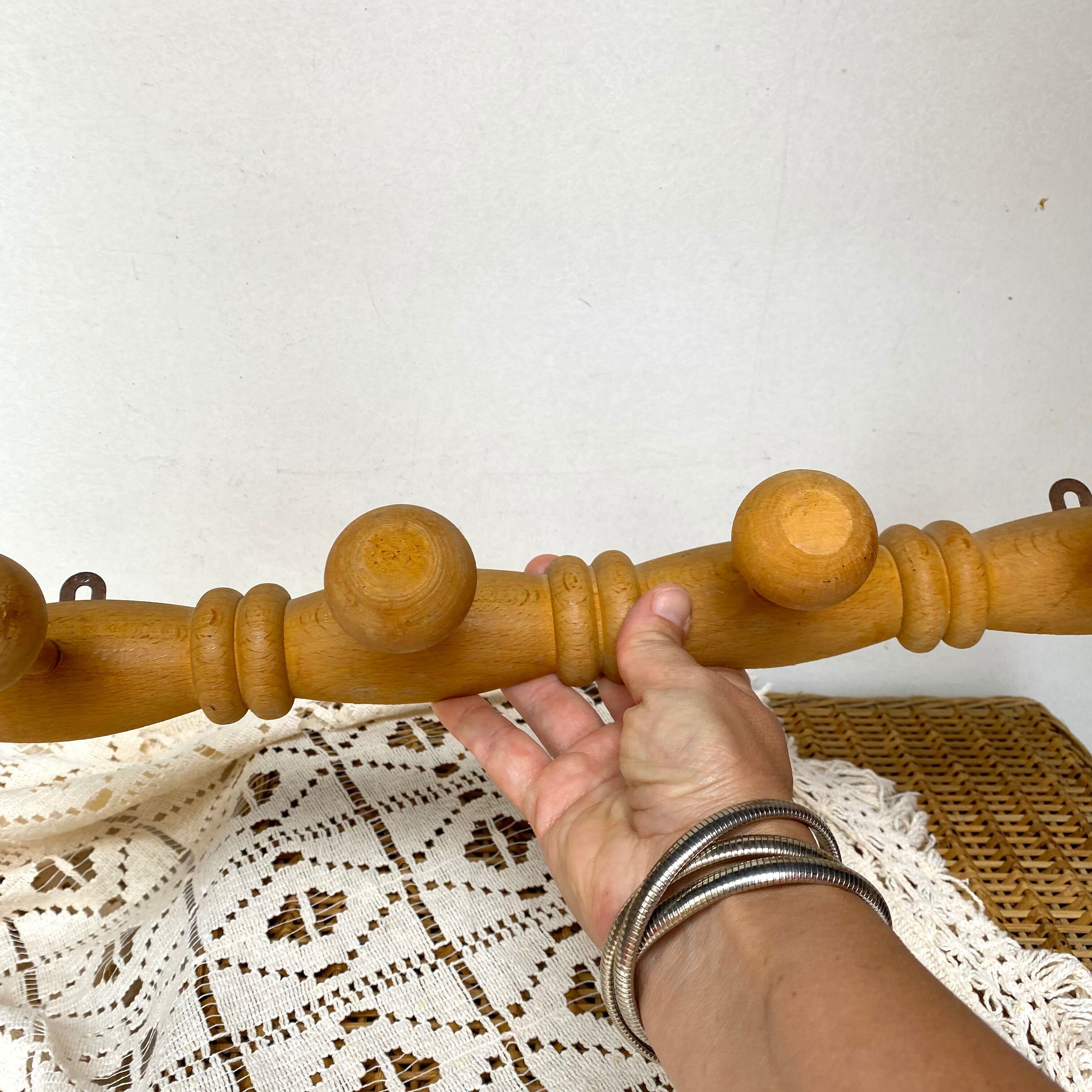 Vintage wooden wall coat rack 4 hooks