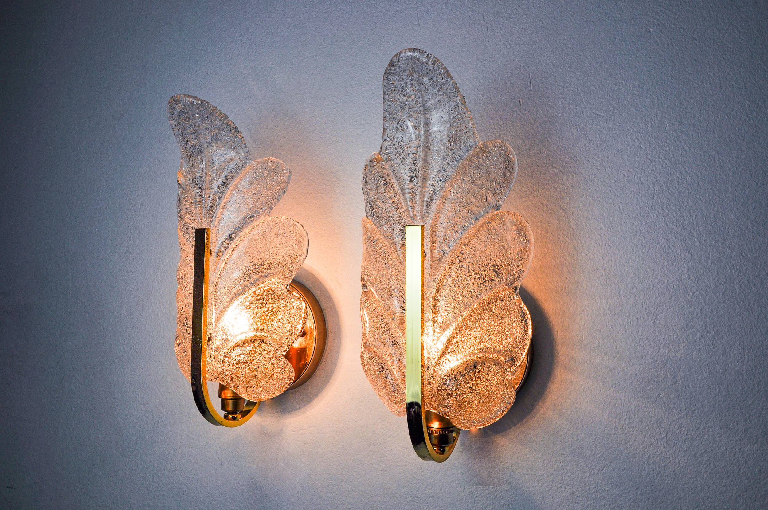 Pair of "leaf" wall lights by Carl Fagerlund, Murano glass, Germany, 1970
