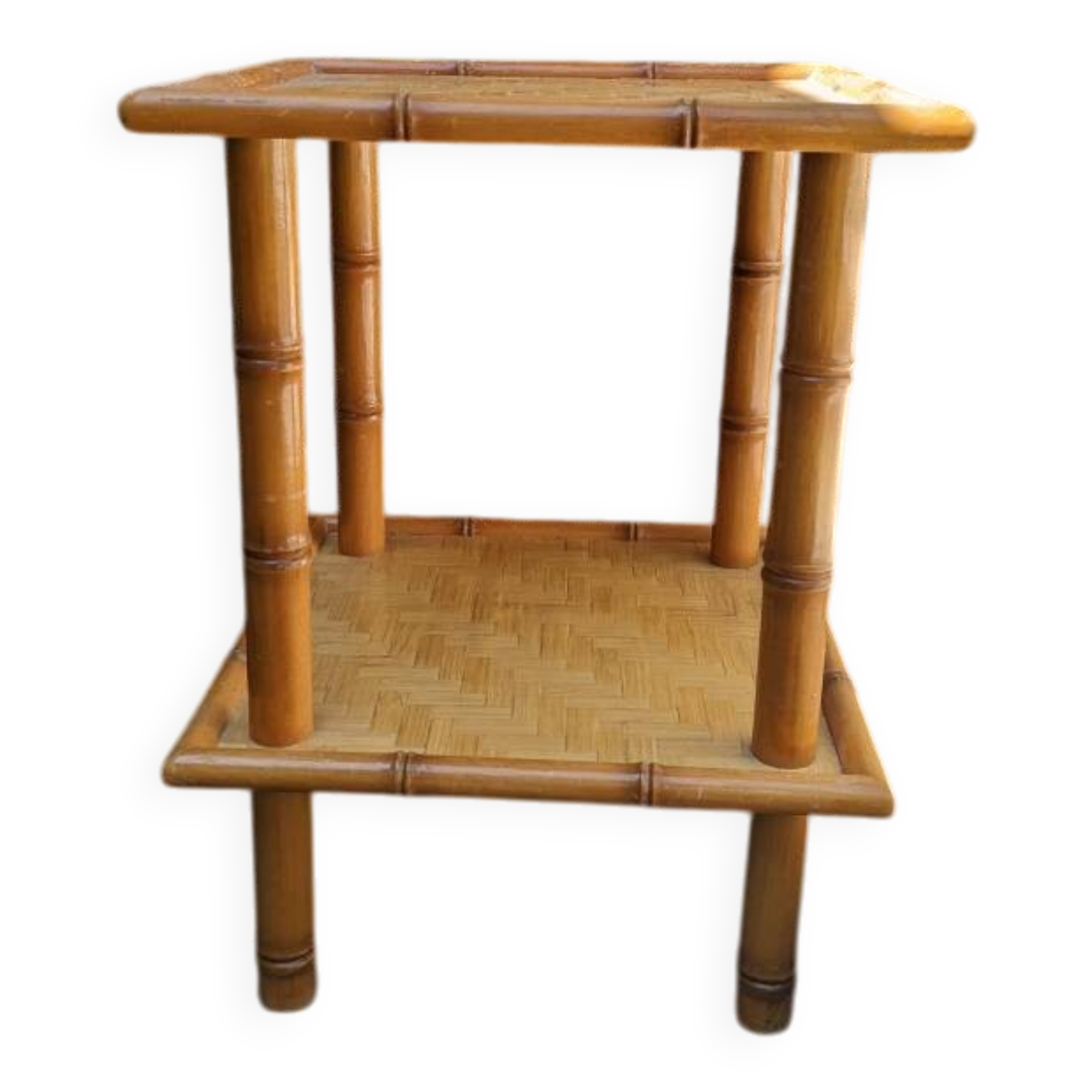 Vintage bedside table in bamboo effect wood, handcrafted in Japan style
