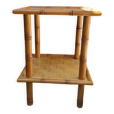 Table de chevet vintage bois effet bambou tressage artisanal japan style