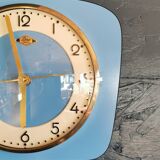 Vintage formica clock rectangular silent wall pendulum "Lora blue"