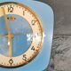 Vintage formica clock rectangular silent wall pendulum "Lora blue"