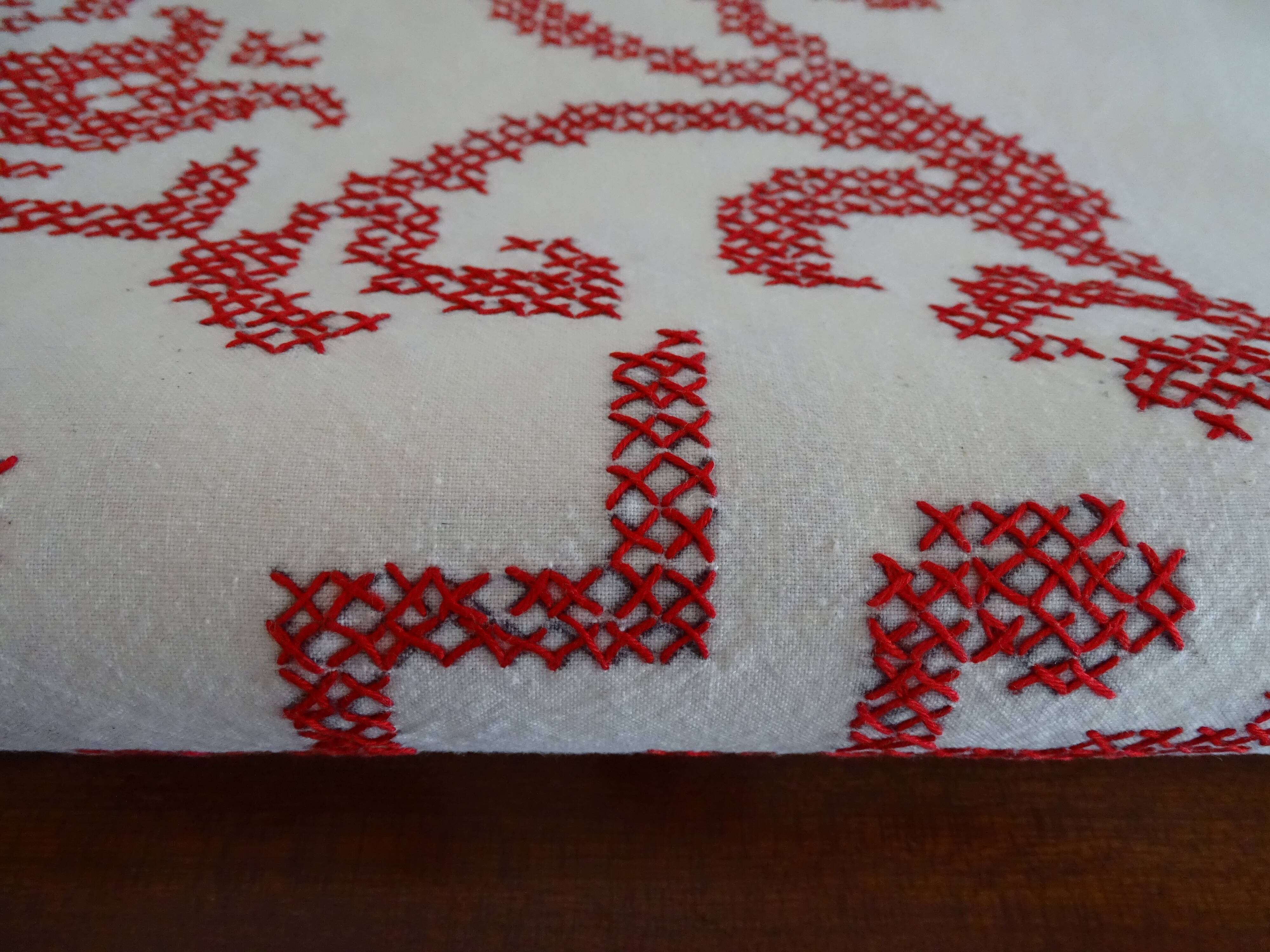 Cross-stitch embroidered tablecloth 160 x 130 in cotton