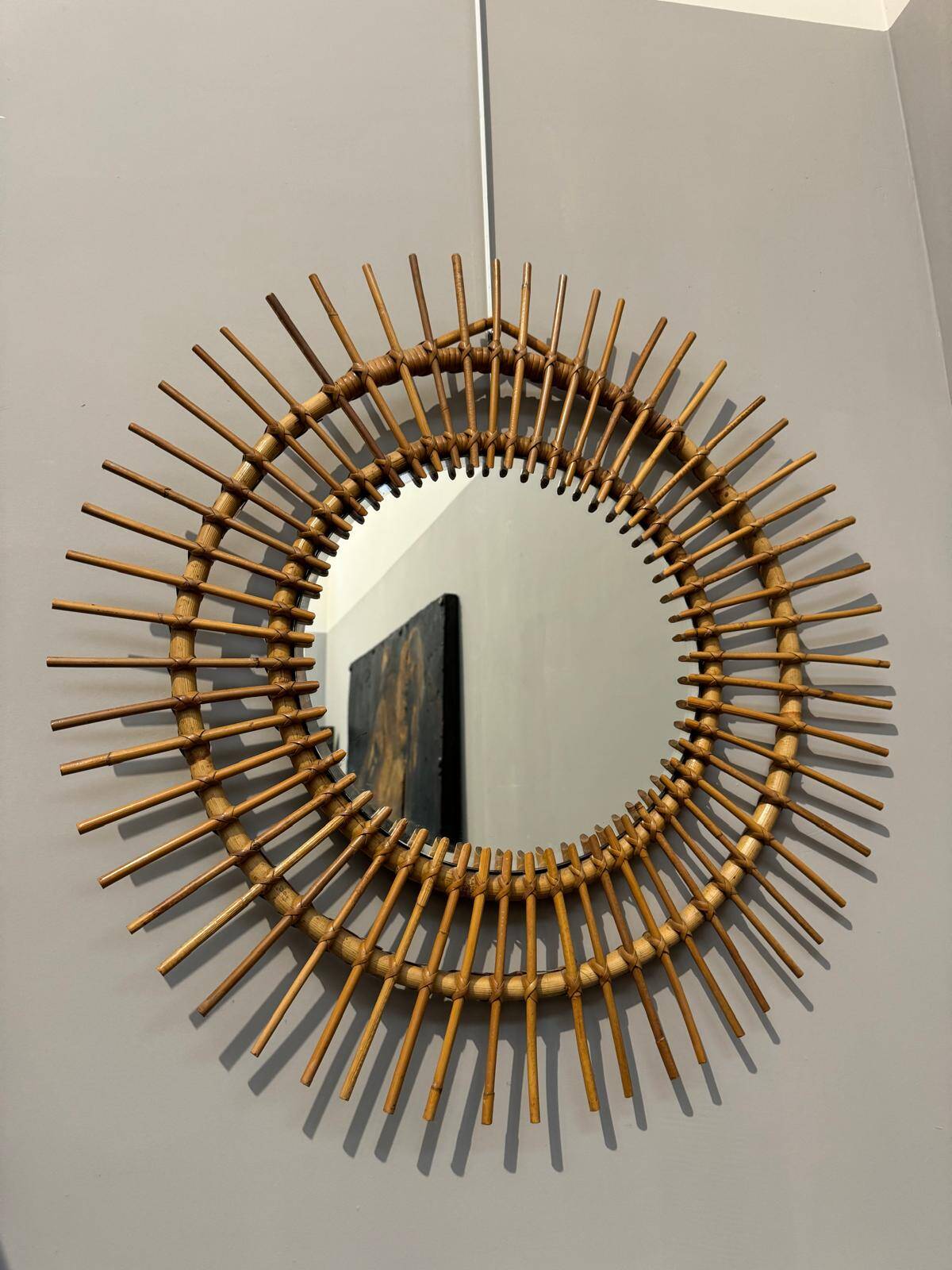 Vintage rattan sun mirror