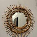 Miroir soleil vintage en rotin