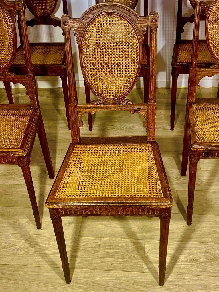 Canned chairs X 8, Louis XVI style, early XX, stamped Flandrin Paris