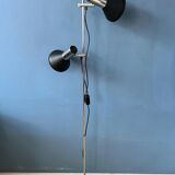 Vintage black mid-century floor lamp with two aluminium spots