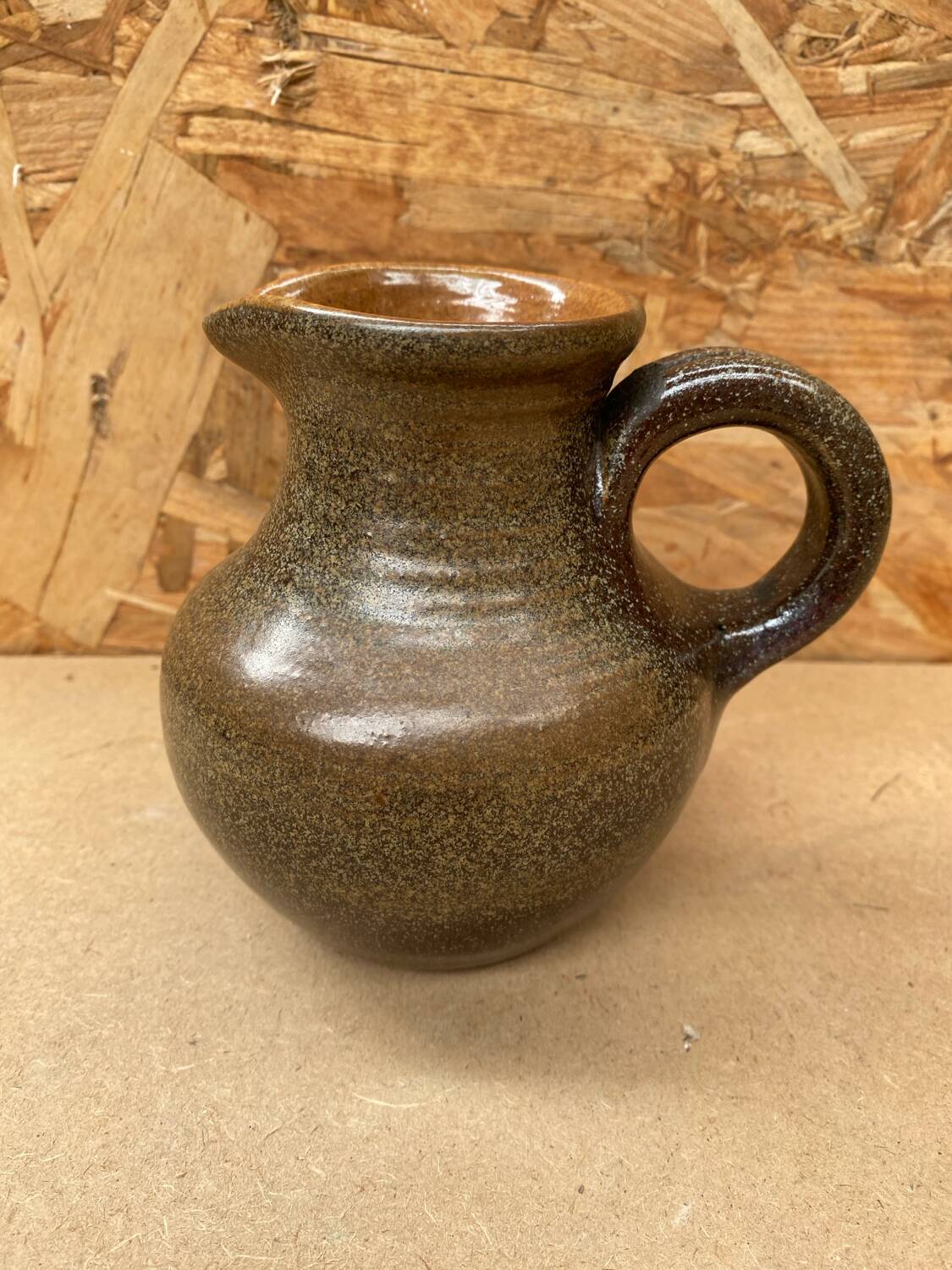 Old fontgombault pitcher vintage brown stoneware