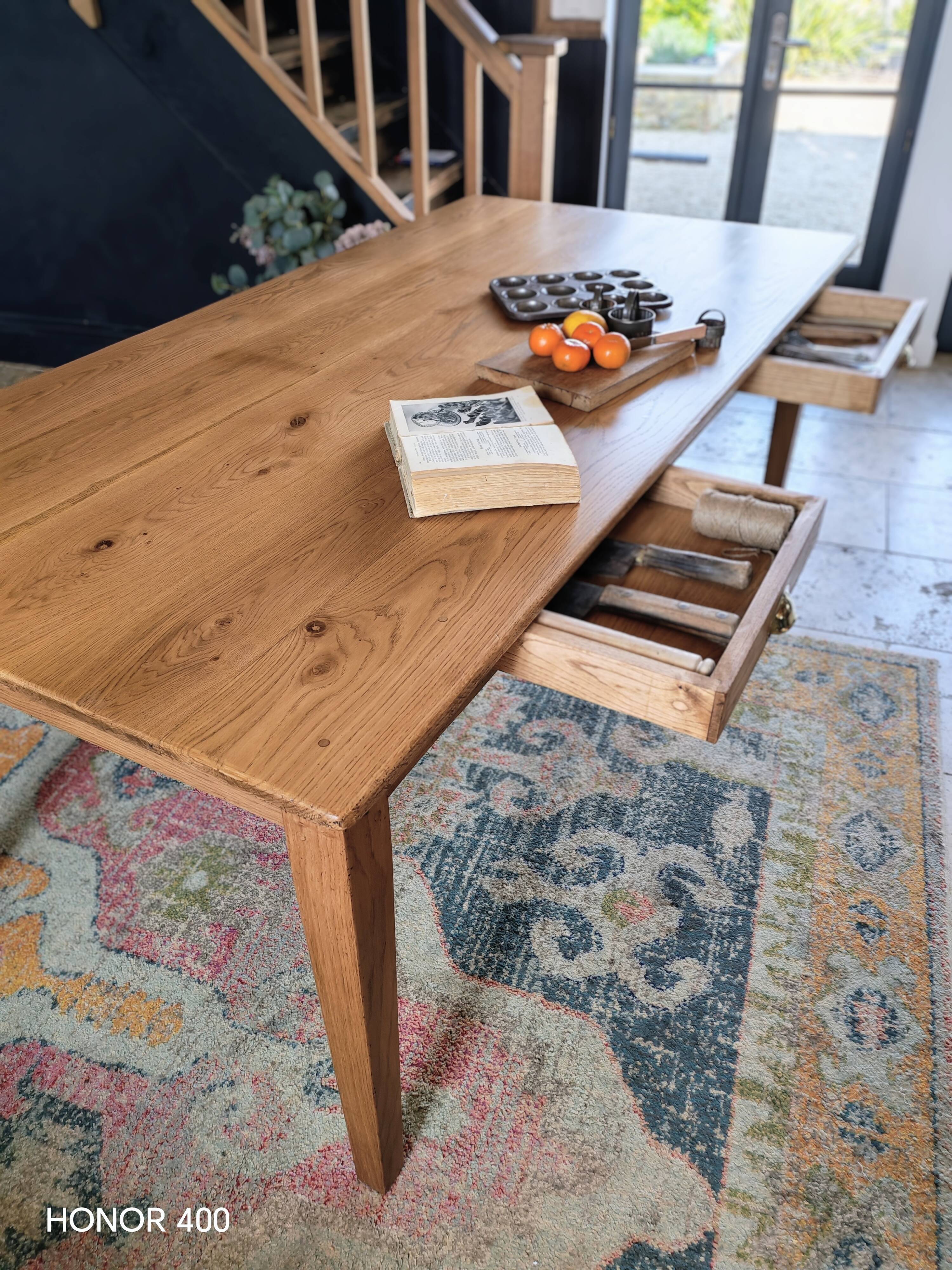 Table de ferme en chêne massif 200x100 avec sa rallonge de 60x100