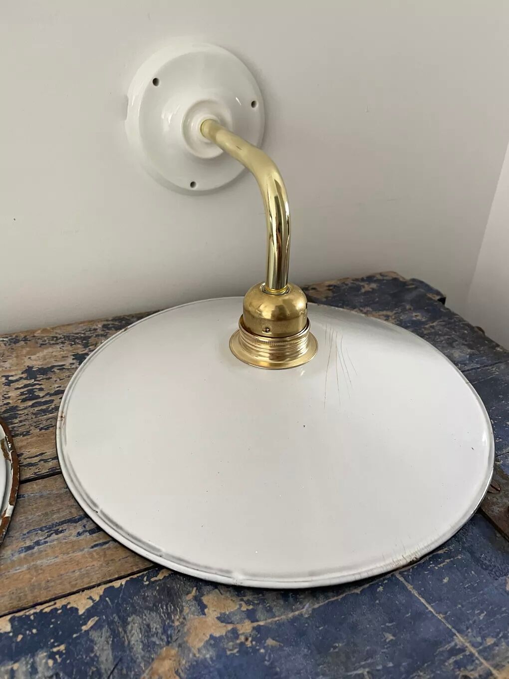 Set of two sconces in new electrified white enamelled sheet metal