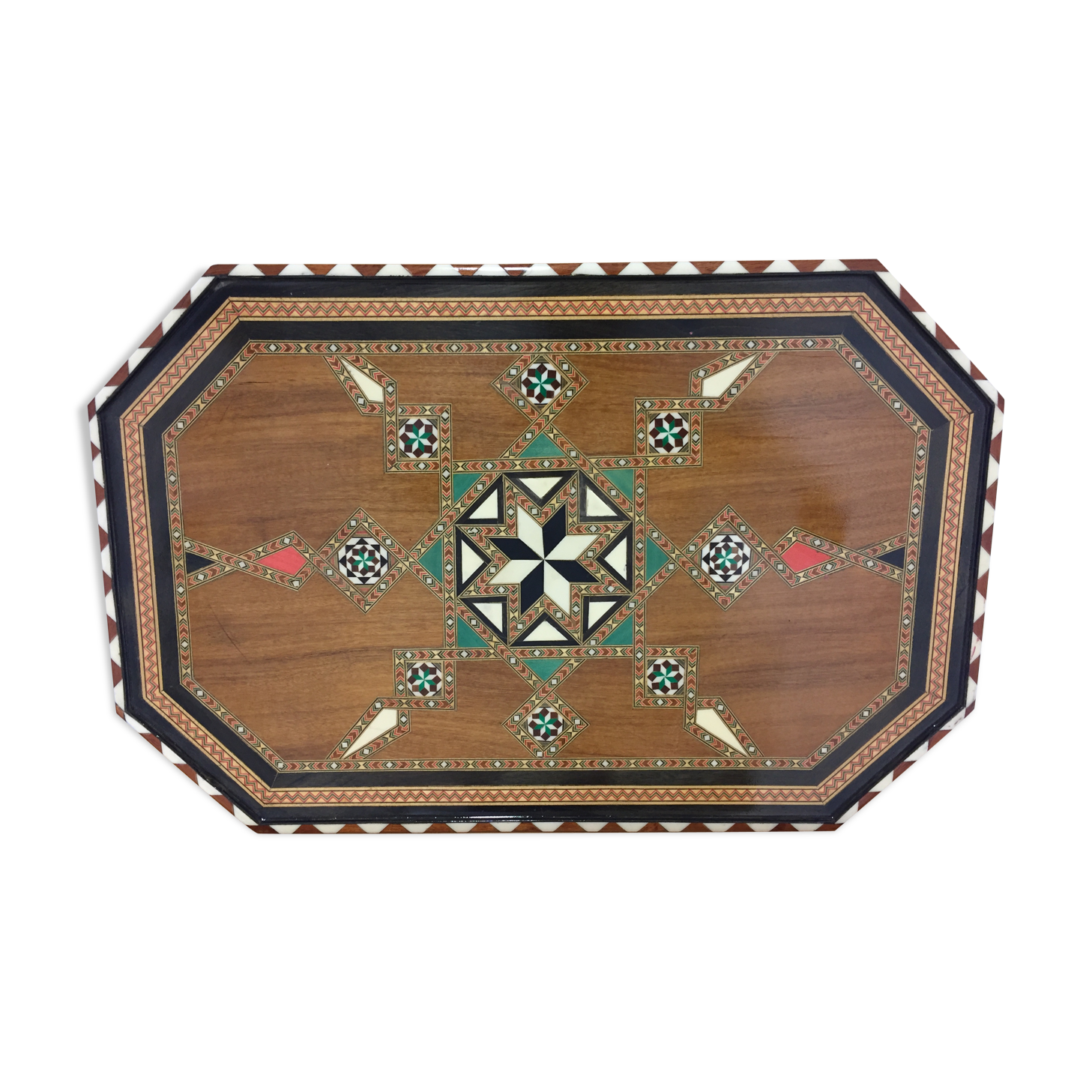 Old geometric marquetry top design'