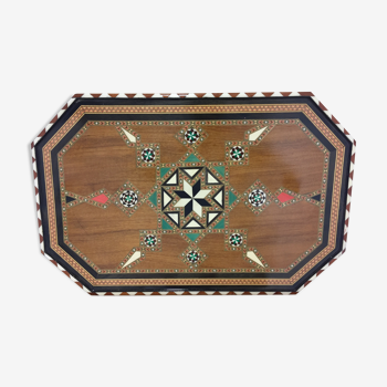 Old geometric marquetry top design'