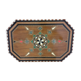 Ancien plateau en marqueterie géométrique design'