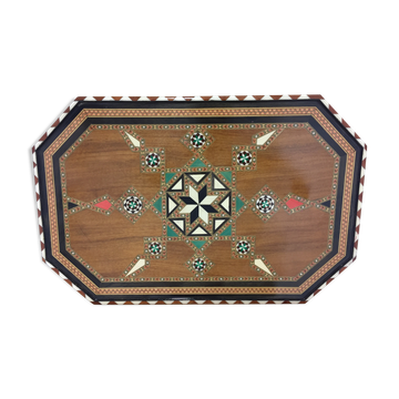 Ancien plateau en marqueterie géométrique design'