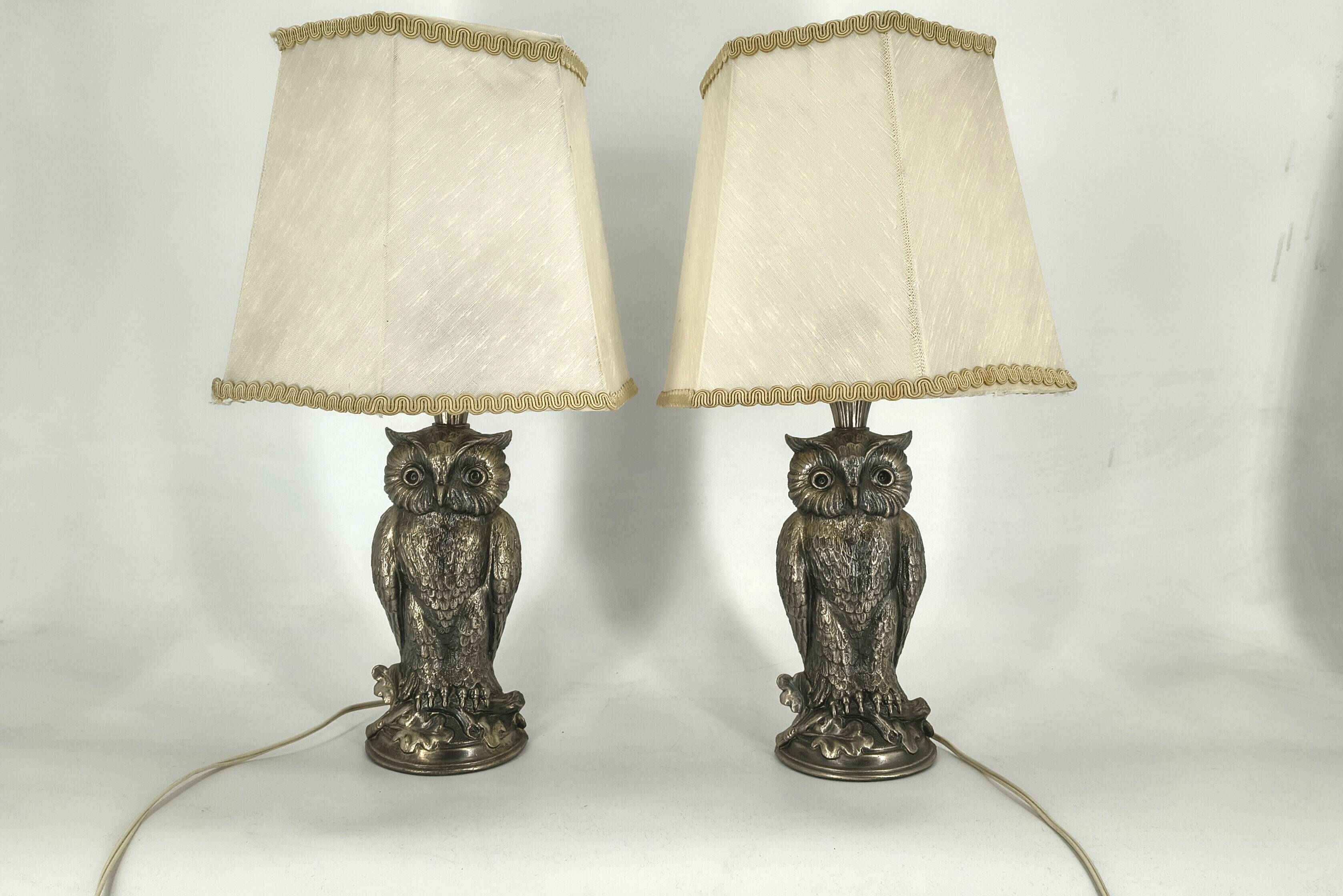Pair of silver owl lamps by Loevsky & Loevsky, 1960s