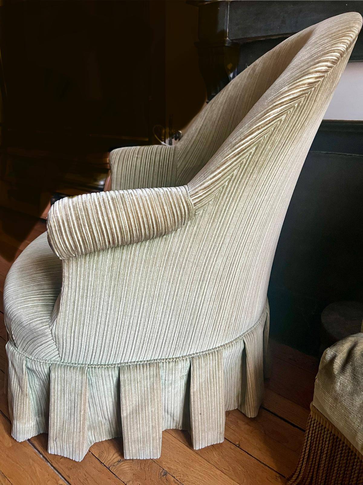 Olive green/almond toad armchairs from the 50s