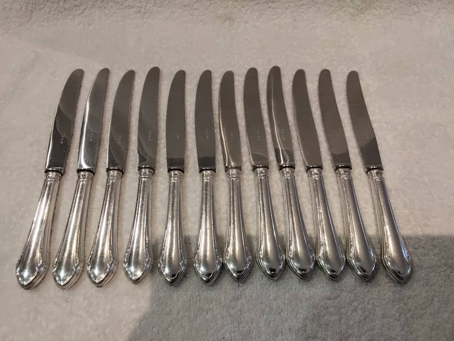 12 silver plated table knives, goldsmith SFAM, art deco style