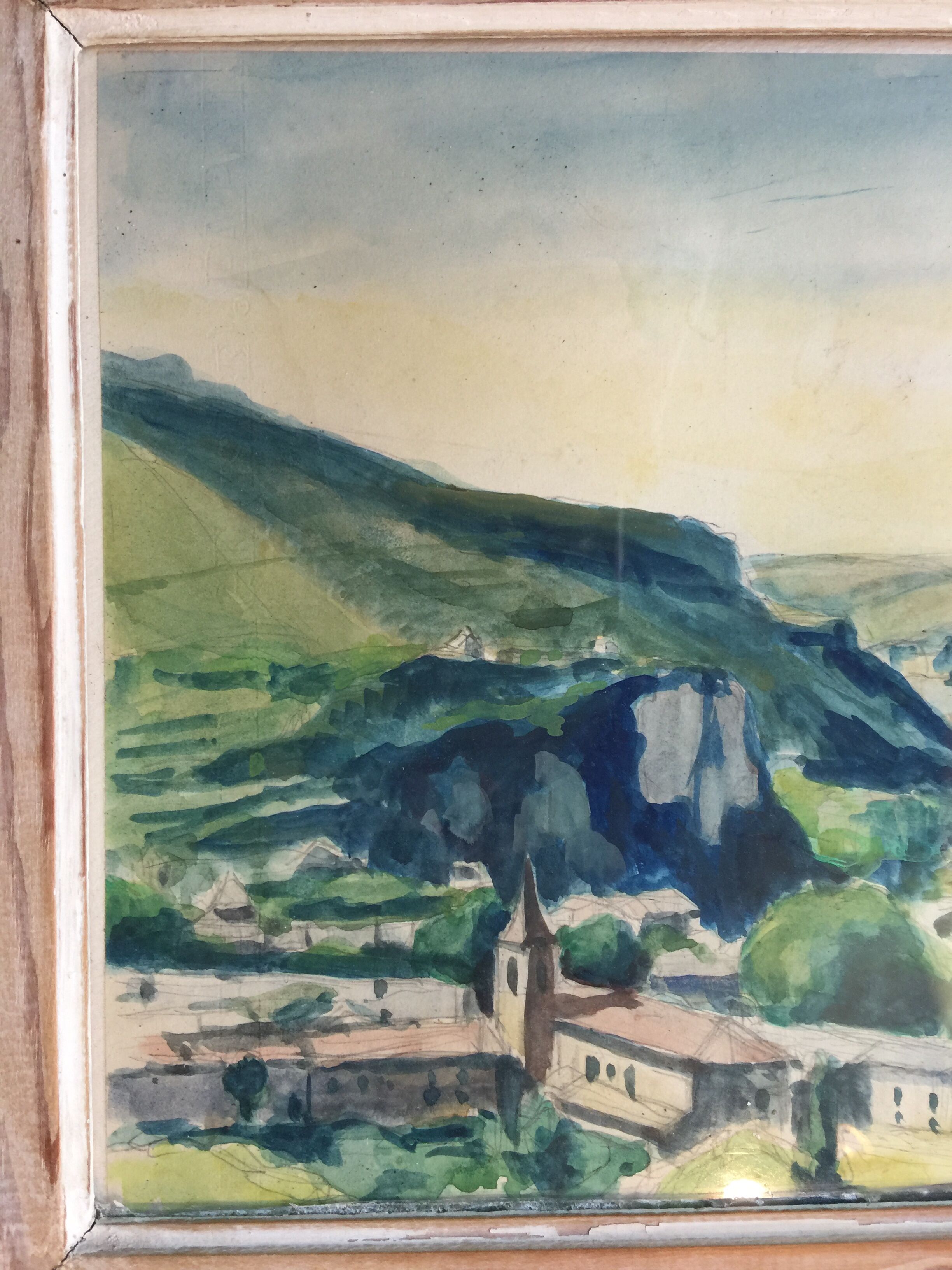 "Provençal Landscape" original watercolor on pencil